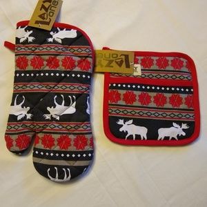 Moose Fair Isle Oven Mitt and Pot Holder